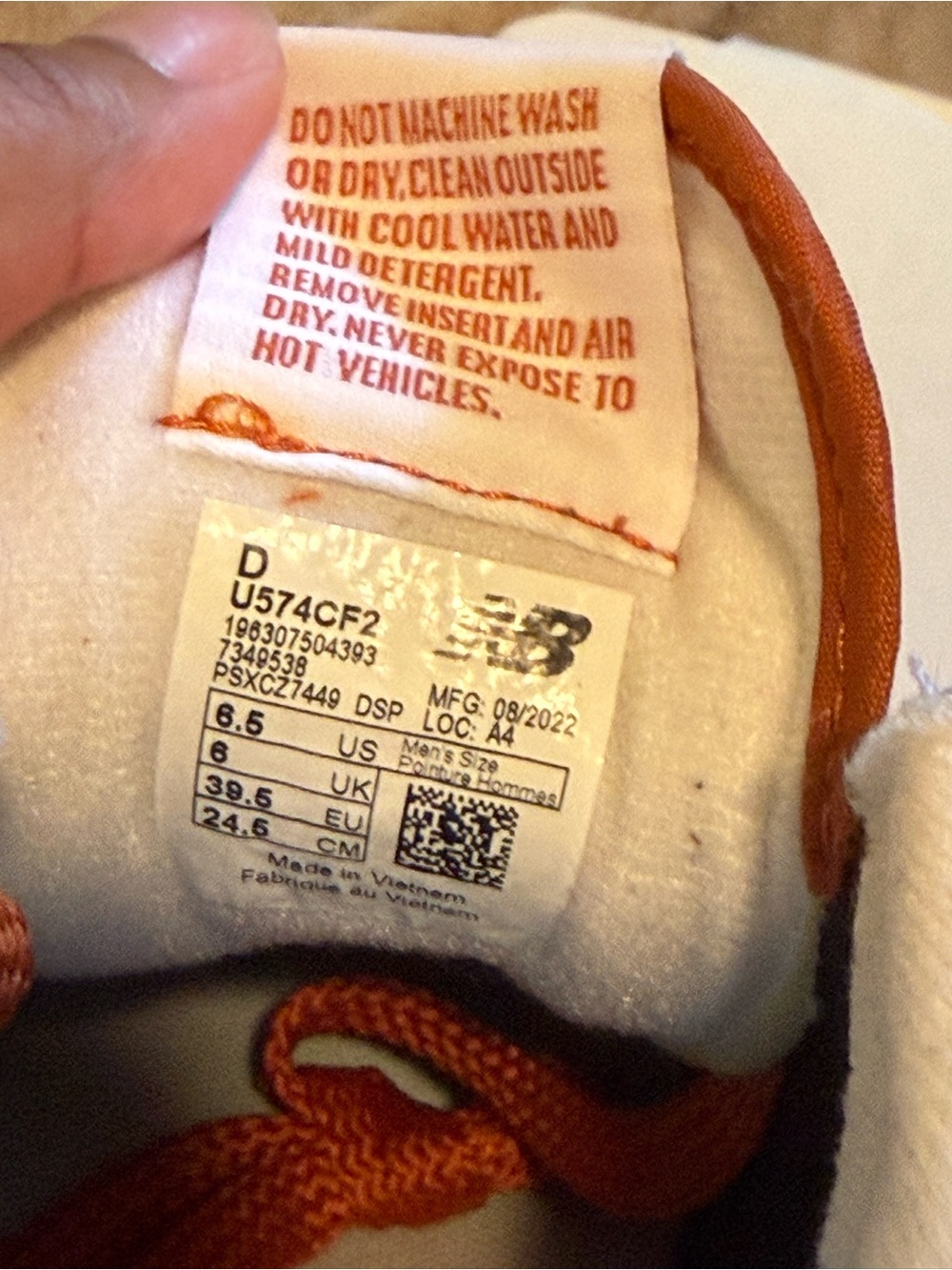 New Balance Women Orange and Gray 574 Classic Sneakers - Picture 3 of 3